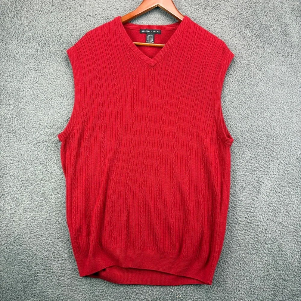 Geoffrey Beene Mens XXL Red V-Neck Cable Knit Sweater Vest 100% Acrylic RN 15810